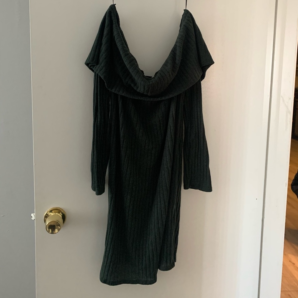 Off shoulder plus size green sweater dress